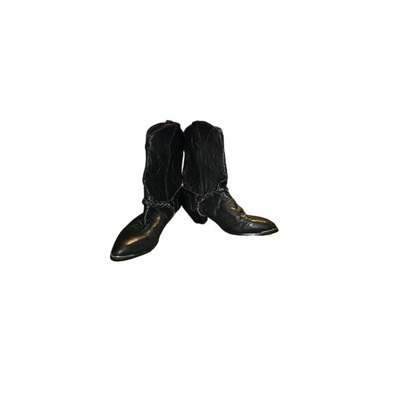 Vintage 80’s Women's Black Leather Western Cowboy Boots With Chain/harness Detai - Picture 5 of 5